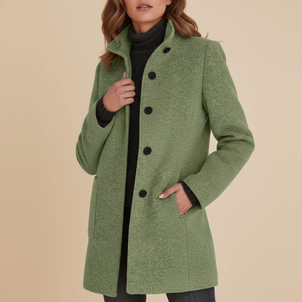 Damesmantel Met Hoge Kraag En Knoopsluiting | Geschikt Voor Herfst En Winter