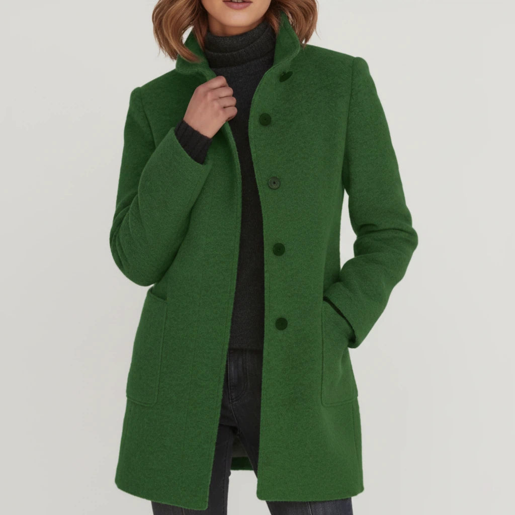 Damesmantel Met Hoge Kraag En Knoopsluiting | Geschikt Voor Herfst En Winter