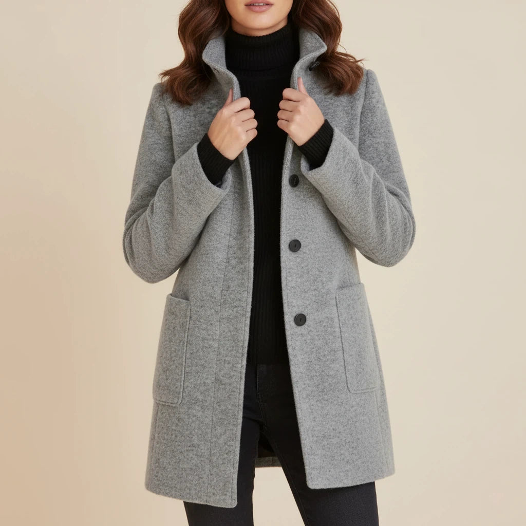 Damesmantel Met Hoge Kraag En Knoopsluiting | Geschikt Voor Herfst En Winter