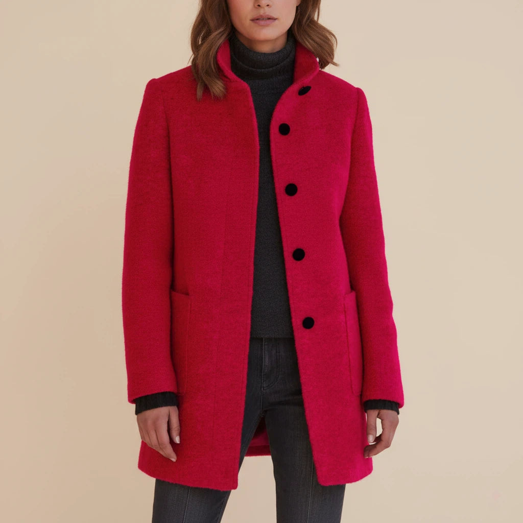 Damesmantel Met Hoge Kraag En Knoopsluiting | Geschikt Voor Herfst En Winter