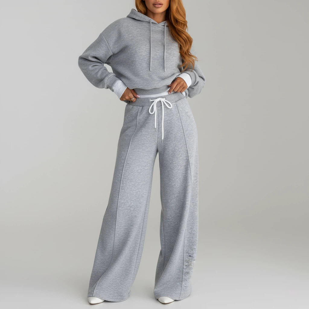 Dames Tweedelige Set Met Hoodie En Wijde Broek | Geschikt Voor Herfst En Winter