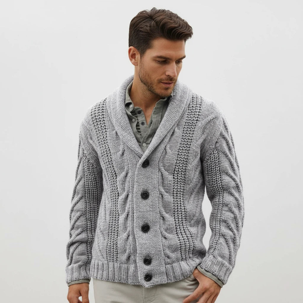 Heren Gebreid Vest Met Sjaalkraag En Knopen | Geschikt voor Koelere Dagen