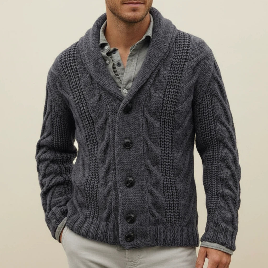 Heren Gebreid Vest Met Sjaalkraag En Knopen | Geschikt voor Koelere Dagen