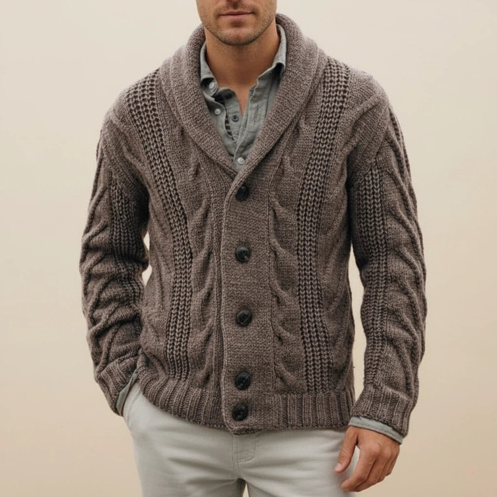 Heren Gebreid Vest Met Sjaalkraag En Knopen | Geschikt voor Koelere Dagen