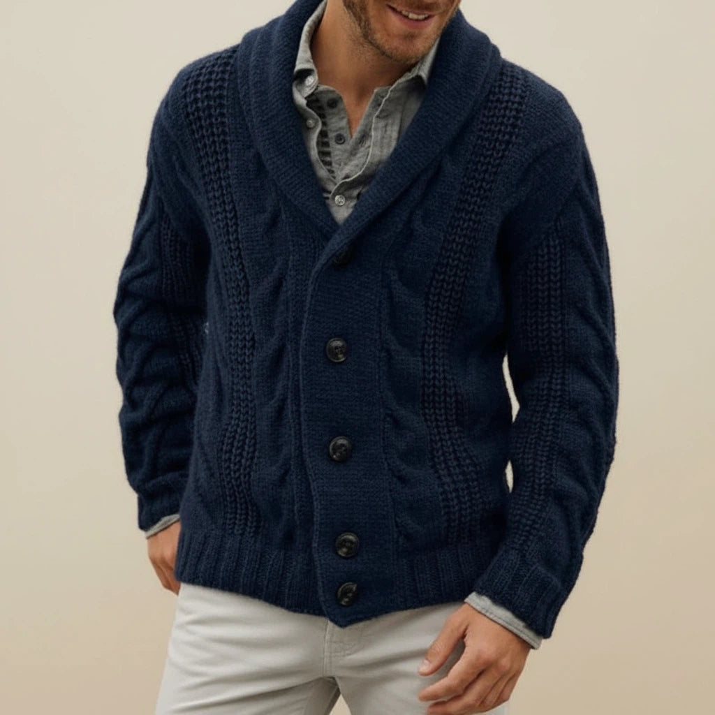 Heren Gebreid Vest Met Sjaalkraag En Knopen | Geschikt voor Koelere Dagen