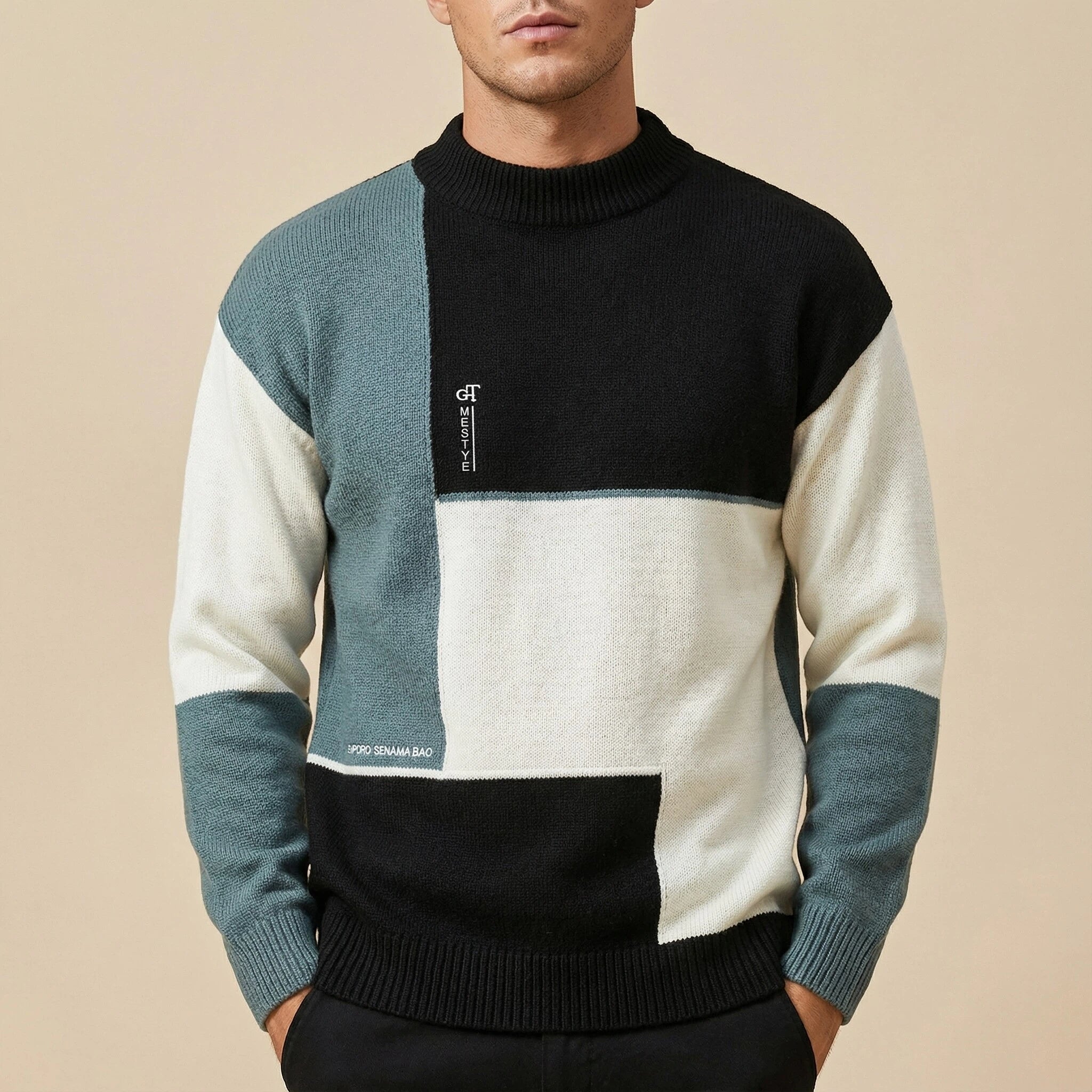 Patchwork Trui Heren Modern Ontwerp | Geschikt voor Dagelijks Gebruik